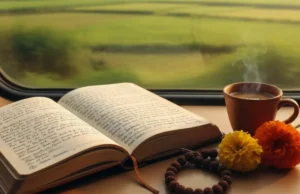 तीर्थयात्राएँ: आस्था, चमत्कार और परिवर्तन की वास्तविक कहानियाँ एक डायरी का खुला हस्तलिखित पृष्ठ, जो वास्तविक और व्यक्तिगत तीर्थयात्राएँ और उनकी कहानियों को साझा करने का प्रतीक है।