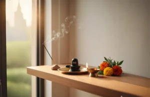 दैनिक शिव साधना की शक्ति: एक 5 मिनट की मार्गदर्शिका एक सरल और शांतिपूर्ण गृह वेदी जो दैनिक शिव साधना के लिए स्थापित है, जो निरंतर अभ्यास की शक्ति को दर्शाती है।