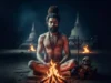 अघोर पंथ: भगवान शिव के सर्वाधिक चरम भक्तों के दर्शन और साधना को समझना एक Aghori साधु पवित्र अग्नि के सामने ध्यानमग्न हैं, जो अघोर पंथ के गहन दर्शन को दर्शाता है।
