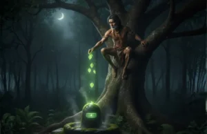 शिकारी और बेलपत्र की कथा – अनजाने में की गई भक्ति की शक्ति महाशिवरात्रि की प्रसिद्ध शिकारी और बेलपत्र की कथा में एक शिकारी अनजाने में शिवलिंग पर बेलपत्र अर्पित कर रहा है।