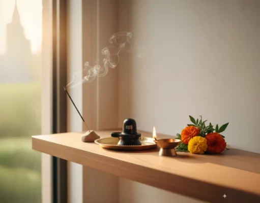 The Power of a Daily Shiva Ritual (Sadhana): A 5-Minute Guide A simple and peaceful home altar set up for a daily Shiva ritual (sadhana), showing the power of consistent practice.