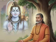 Rudrashtakam: The Sacred Hymn to Lord Shiva by Tulsidas Illustration of Lord Shiva with Sanskrit verses of the Rudrashtakam in the background.