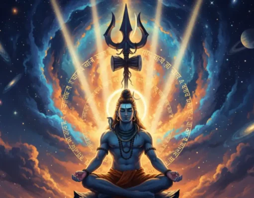 Shivpanchakshar Stotram: The Power, Meaning, and Benefits of “Om Namah Shivaya” Illustration of Lord Shiva with sacred symbols representing the Shivpanchakshar Stotram and the five syllables “Om Namah Shivaya.