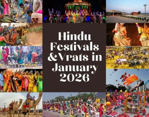 The Ultimate Guide to Hindu Festivals and Vrats in January 2026 – Rituals and Significance Devotees performing rituals during Hindu Festivals and Vrats in January 2026, celebrating Makar Sankranti, Basant Panchami, and Magh Amavasya with devotion.