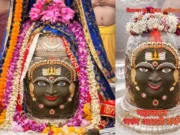 Silver Crown, Tripund and Flowers: Baba Mahakal’s Mesmerising Form Revealed During Bhasma Aarti Baba Mahakal adorned with silver crown and Tripund during Bhasma Aarti at Mahakaleshwar Temple, Ujjain.